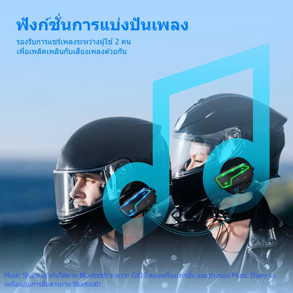 GEARELEC GX10 หมวกกันน็อคบลูทูธ อินเตอร์คอม บลูทูธ 5.1 กันน้ำ IP67 ลดเสียงรบกวนอัจฉริยะ CVC&DSP แบ่งปันเพลง เอฟเฟกต์เสียงอีคิว FM