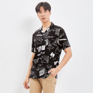 MUST Kemeja Pantai Pria Wanita Abstrak Vintage Casual Shirt Lengan Pendek - Motif Math Black
