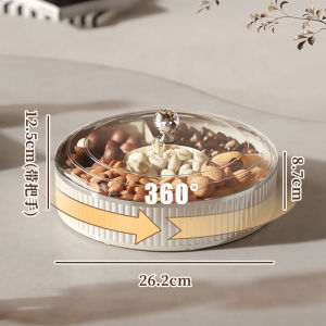 Vision Round Sealed Dried Fruit Tray Rotating Snack Storage Box with Cover Divided Grid Candy Box Biscuit Organizer Plastic Food Container Snacks Nuts Sotrage Dispenser