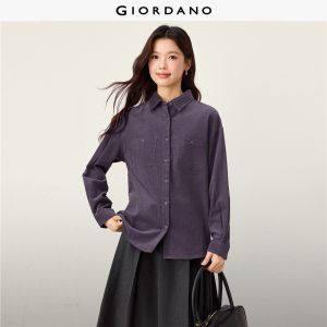 GIORDANO Women Shirts Cotton Corduroy Loose Shirts Double Pockets Long Sleeve Fashionable Casual Shirts 05346871