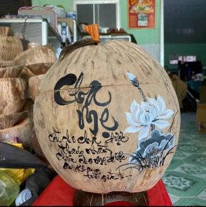 Vỏ Giữ Ấm Bình Trà Trái Dừa Không Sơn Vẽ Chữ Thư Pháp Quà Tặng Ngày Lễ Tết Trang Trí Handmade