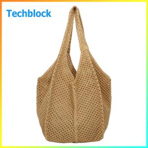 Women Summer Hollow Out Crochet Tote Bag Stylish Knitted Beach Bag Large Capacity Casual Tote