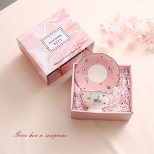 Korean Style Cute Ceramic  280ML Coffee Cup & Saucer Set Mug Gift Box Packaging