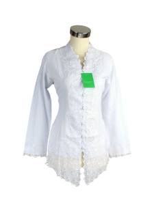 Kebaya Modern Wanita 2025 Warna Putih Encim Bahan Katun Motif Bordir Ukuran S M L XL Jumbo
