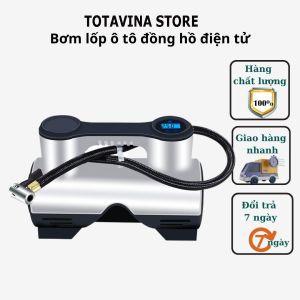Bơm Lốp Ô Tô 12V Tích Hợp Đèn Led Chiếu Sáng Mặt Đồng Hồ Điện Tử Tự Ngắt Di Động Cho Xe Nhỏ Gọn