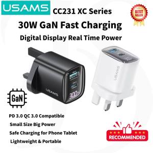 USAMS CC231 30W USB C Fast Charger PD QC untuk iPhone Samsung Android