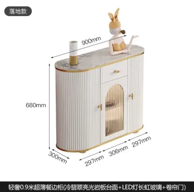 TV Cabinet Luxury Marble Top White Gold Yelly Modern White TV Stand with Oval Marble Top & Tempered Glass Doors Media Console Wood