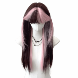 THANKSKY Lolita Tóc giả cosplay tổng hợp Thời trang Tóc nối Tóc dài thẳng có mái Bảo vệ toàn bộ đầu Mềm mại Bộ tóc giả màu hồng nổi bật dành cho phụ nữ