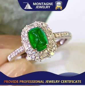 Montagne Jewelry 18k Pure White Gold Ring 0.426 Carat Diamond Inset Fine Jewellery Natural 0.63 Carat Emerald Ring
