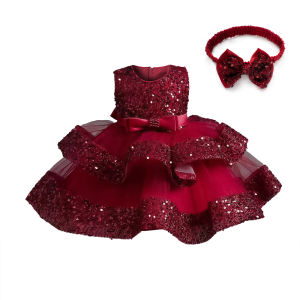 Rolanko Summer Girls Sequin Princess Dress Baby 1st Birthday Party Wedding Dress Kids Bow Mesh Sleeveless Evening Dress