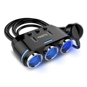 lighter Adapter 3 Socket lighter Splitter with LED Voltage Display Dual USB for Phone