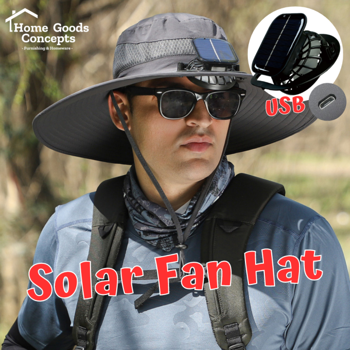 Solar Fan hat Summer outdoor male solar rechargeable large wind cool ...