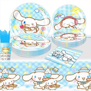 Sanrio Cinnamoroll Blue Theme Girls Birthday Party Paper Cup Plate Tableware Balloon Kids Favors Background Baby Shower Party Supplies