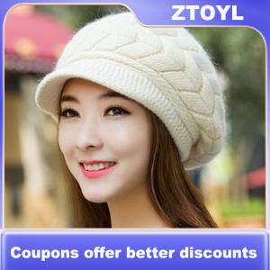 【ZTOYL】 ผู้หญิงถักหมวกฤดูหนาวที่อบอุ่นถักถุงหมวกหมวกหมวกสกี
