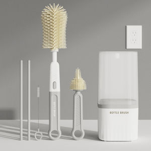 Hộp cọ rửa bình sữa có đế phơi chất liệu silicon 5 chi tiết xoay 360 độ gấp gọn tiện lợi khi mang theo dễ dàng với 6 chức năng dùng cho mọi loại bình