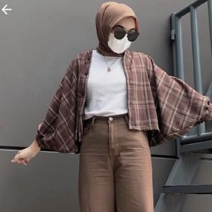 Outer Balon Flanel Jumbo Viral: Kemeja Batwing Flanel Oversize & Kemeja Kekinian Formal Casual