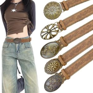 ZYHC Vintage Cowgirl Buckle Belt Jeans Decor Alloy Flower PU Hollow Belt Fashion Punk Cowboy Waistband Dress Decoration