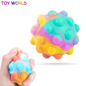 3D Rainbow Silicone Bubble Ball Decompression Ball Round Press Pinch Pop It Fidget Toys Stress Sensory Push Bubble Squishy Toys Anti Stress Relief