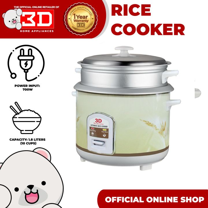 3D RC-10E Rice Cooker 1.8L with Steamer | Lazada PH