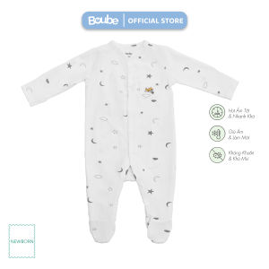 Bộ liền thân bodysuit liền tất họa tiết dễ thương cho bé sơ sinh Boube vải cotton organic thoáng mát - Size Newborn