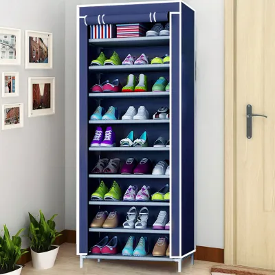 SUPERSALE -10 Layers Shoe Rack With Zipper Cover Dustproof Nonwoven Shoe Cabinet Dormitory Storage