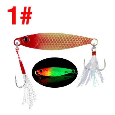 Luminous Jig Casting Lure 3 Colors 7g/10g/15g/20g/30g Sinking Spoon Bait Metal Jigging Fishing Lure with Sharp Hooks