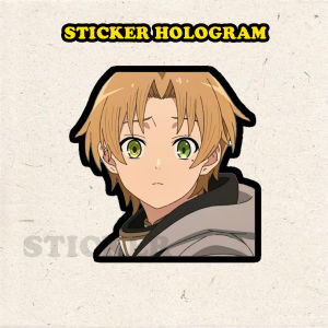 Stiker Hologram rudeus greyrat ukuran 8 cm