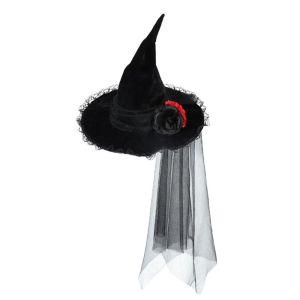 LEKGAVD Velvet Cloth Halloween Witch Hats Baroque Gothic Queen Wizard Cap Punk Flower Performance Props