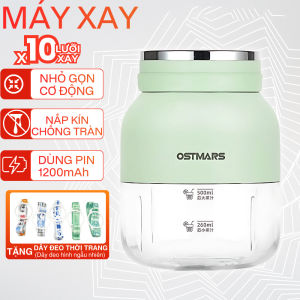 Máy Xay Sinh Tố Cầm Tay Đa Năng OSTMARS Dung Tích 500ML 10 Lưỡi Dao Sắc Bén Máy Xay Sạc Pin Tích Điện 2IN1 Kiêm Bình Nước Tặng Kèm Dây Đeo Tiện Lợi