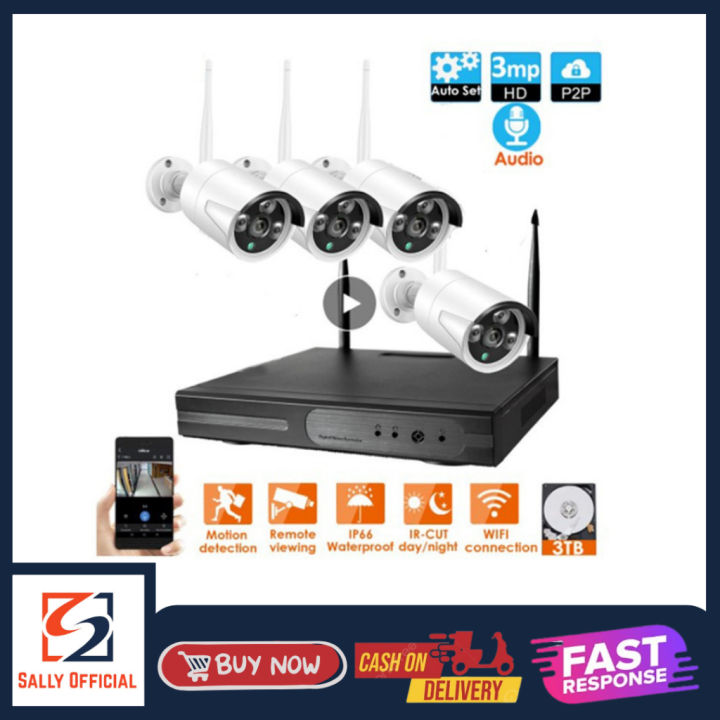 NVR KIT 4CH Wireless Paket IP Camera CCTV Tanpa Kabel 4 Channel