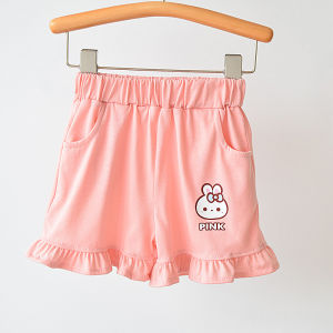 TUmama Cô gái dễ thương của quần soóc mùa hè với Ruffle HEM và in hình thỏ thắt lưng co giãn quần vải bông thoải mái cho trẻ em