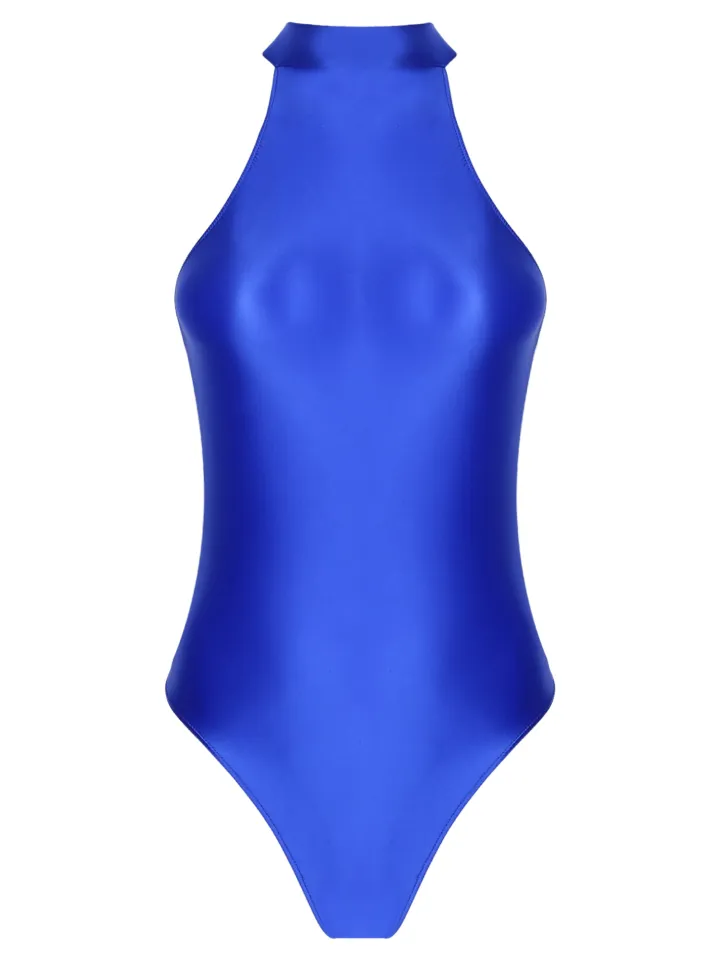 See Through Glossy Oil Shiny Leotards One Piece Swimsuit Sexy High