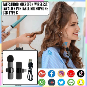 FAST DELIVERY TaffSTUDIO Mikrofon Mic Wireless Lavalier Portable Suara Jernih Tanpa Kabel USB Type C