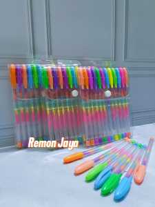 12 pcs Pulpen Gel Rainbow Color Tinta Pelangi Warna Warni bisa Menulis di Kertas Hitam atau Putih