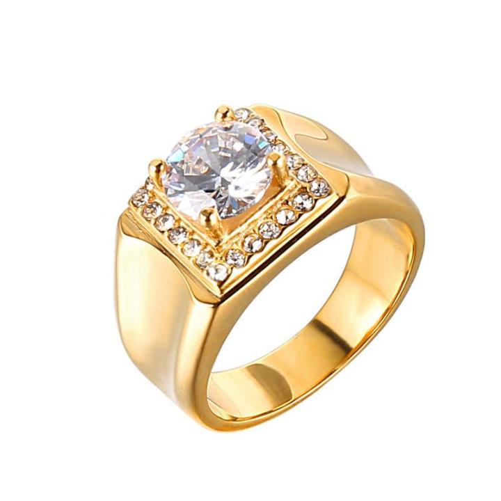 18K Gold Plated Carat Diamond Rings For Men Male AAA Cubic Zircon Band  Ring Boss Wedding Jewelry Lazada PH