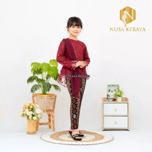 Setelan Baju Kebaya Anak Perempuan Bahan Brukat Tile Bordir Mutiara Set Rok Plisket Batik Anak / Kebaya Wisuda TK SD SMP Modern / Kebaya Hari Kartini / Kebaya Pesta Natal Imlek ( Ceruty Anak Tile ) Umur 3-12 Tahun