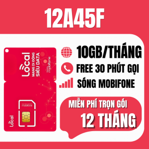 Sim Mobifone Local 12A45F Tặng Data 10GB/tháng Tốc Độ Cao + 30 phút gọi miễn phí /tháng – Trọn Gói 12 Tháng | FREESHIP - CHƯA KÍCH HOẠT