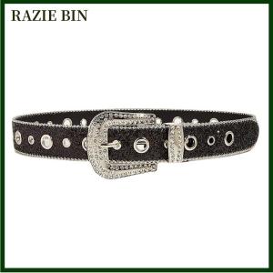 RAZIE BIN เข็มขัดกว้างประดับพลอยเทียมแวววาวสำหรับผู้หญิงชุดเดรสเข็มขัดพลอยเทียมสำหรับผู้ใหญ่เข็มขัดเพชรคริสตัล