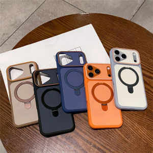 Sliod Color Stand Holder Case For iPhone 17 Air 13 18 12 14 15 16 Pro Max 17Pro Wireless Charge Back Cover For