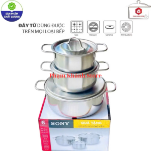 Bộ 3 Nồi Inox 1 Đáy Dùng Được Cho Bếp Điện Từ