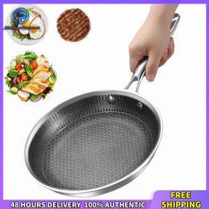 Winnereco 304 Stainless Steel Cooking Pan with Handle Non-Stick Honeycomb Pattern Suitable for Steak and Fried Egg