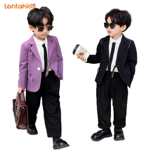 lontakids 2Pcs(Jacket+Pants)/1Pc Jacket Kids Boys Black Purple Formal Blazer Suits Birthday Wedding Party Attire Tuxedo Outfit Children Gentleman Clothes Set Dresswear for 2 -12 Years