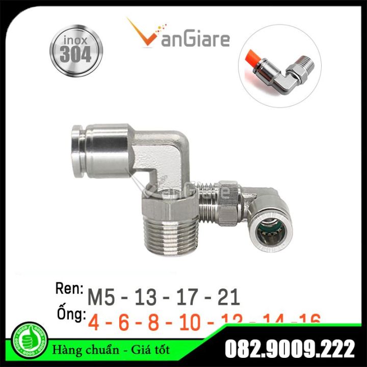 Pl Inox Cút nối góc PL inox, co nối góc PL inox, đầu nối nhanh khí nén inox cho ...