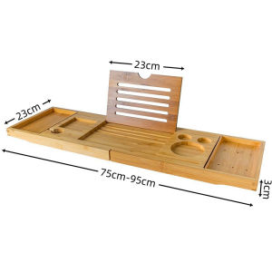 AURON ถาดไม้ไผ่ วางของบนอ่างอาบน้ำ ไวน์แท็บเล็ตหนังสือถาดไม้อ่างอาบน้ำ ขยายได้ ถาดอาบน้ำ ถาดแช่น้ำ ถาดสปา bathtub tray