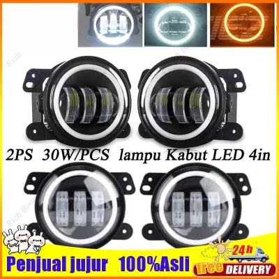 2PCS Sepasang Lampu Foglamp Led Daymaker 4 inch 3 Lensa Full Ring 2 Warna Lampu Kabut 30W 4 Inci Putih DRL Led Bulat dengan Proyektor
