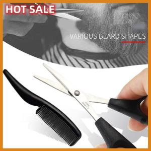 🔥🔥🔥dingdaocunz Mens Beard Mustache Comb Nose Ear Scissors Trimming Kit Household Mini Beard Scissors Set