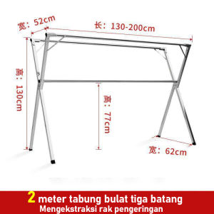 【Harga Izin!】YIMEI Jemuran Baju Lipat Stainless Steel Jemuran Pakaian 240cm Gantungan baju Tiang ganda Dapat Dilipat / Dapat Diperpanjang Stainless Steel Anti Karat Kuat/rak pengeringan pakaian/Tali Jemuran/Cloth drying rack【Tidak diperlukan instalasi】
