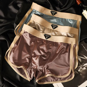 3PCS/Pack Luxury Satin-like Ice Silk Mens Panties Hygroscopic Breathable Double-layer Silk Crotch Boxer High Elastic Underpants2026