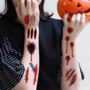 Halloween Scar Tattoo Sticker Realistic Fake Scar Stitch Wound Face Body Makeup Cosplay Party Costume Prop