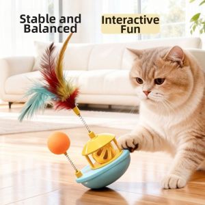 CUTE ELVES Colorful Feather Cat Interactive Toy Self-Playing Rotating Cat Tumbler Toy Durable Creative Teasing Cat Toys Relieve Boredom